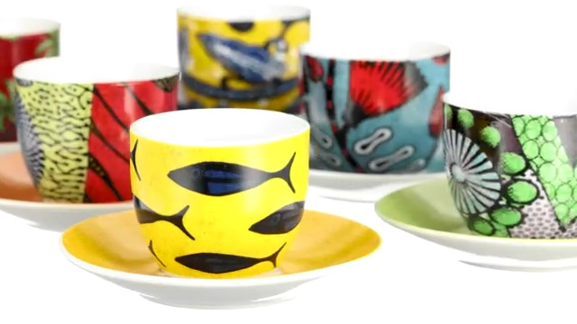 Tazzine caffe' con piattino, serie Afrika, set 6 pezzi, multicolore cod.62714